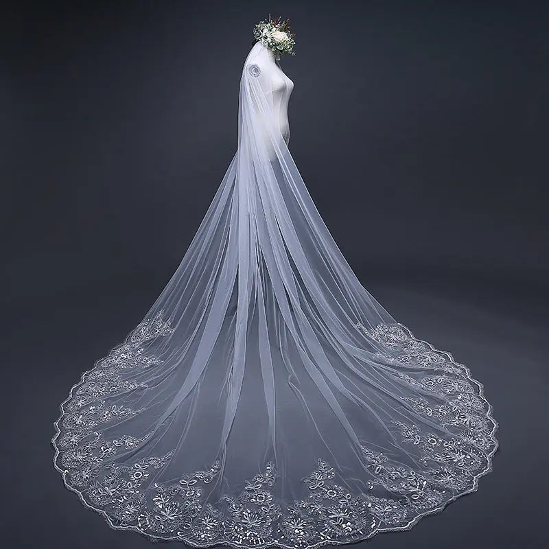 Elegant Mesh Cathedral Bridal Veil – Perfect Wedding Accessory - Nuriyya Bridal Accessories LLC