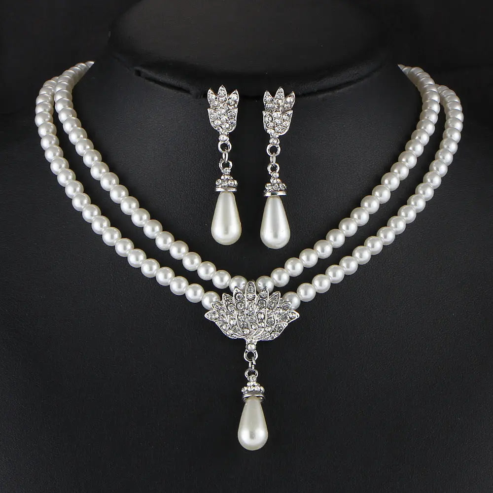 Elegant Pearl & Crystal Bridal Necklace Set – Short Clavicle Design - Nuriyya Bridal Accessories LLC