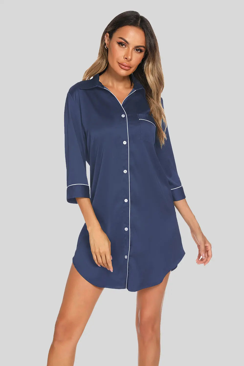 Button-Up Collared Nightdress with Pocket | Elegant and Comfortable Sleepwear - Nuriyya Bridal Accessories LLC