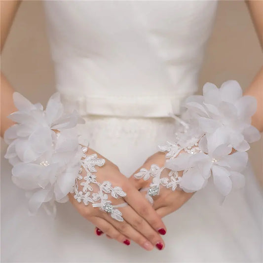 Sparkling Bridal Lace Gloves – Red & Beige - Nuriyya Bridal Accessories LLC