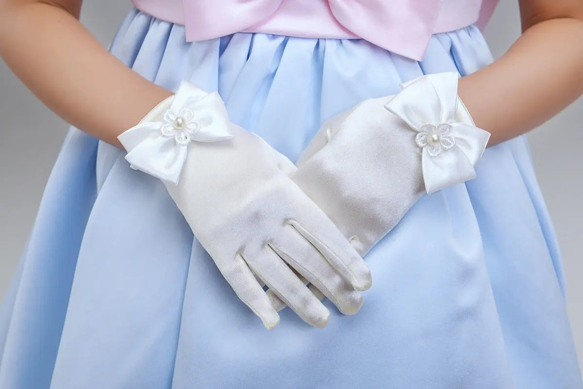 Elegant Flower Girl Gloves – Long Split Finger Gloves with Bow Detail - Nuriyya Bridal Accessories LLC