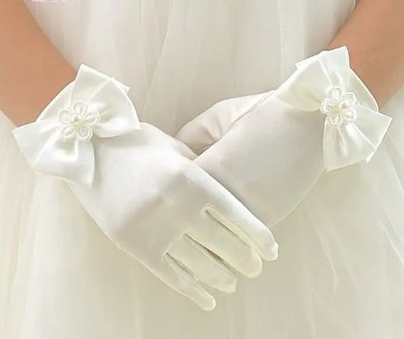 Elegant Flower Girl Gloves – Long Split Finger Gloves with Bow Detail - Nuriyya Bridal Accessories LLC