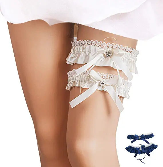 Elegant Bridal Lace Garter with Rhinestones – Wedding Leg Accessories - Nuriyya Bridal Accessories LLC