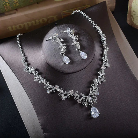 Elegant Korean Bridal Jewelry Set – Rhinestone Necklace, Earrings & Tiara - Nuriyya Bridal Accessories LLC