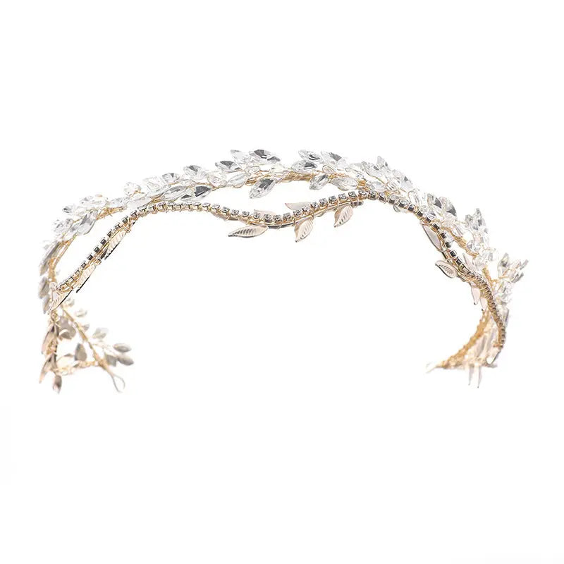 Elegant Bridal Crown with White Crystal Leaves Design - Nuriyya Bridal Accessories LLC