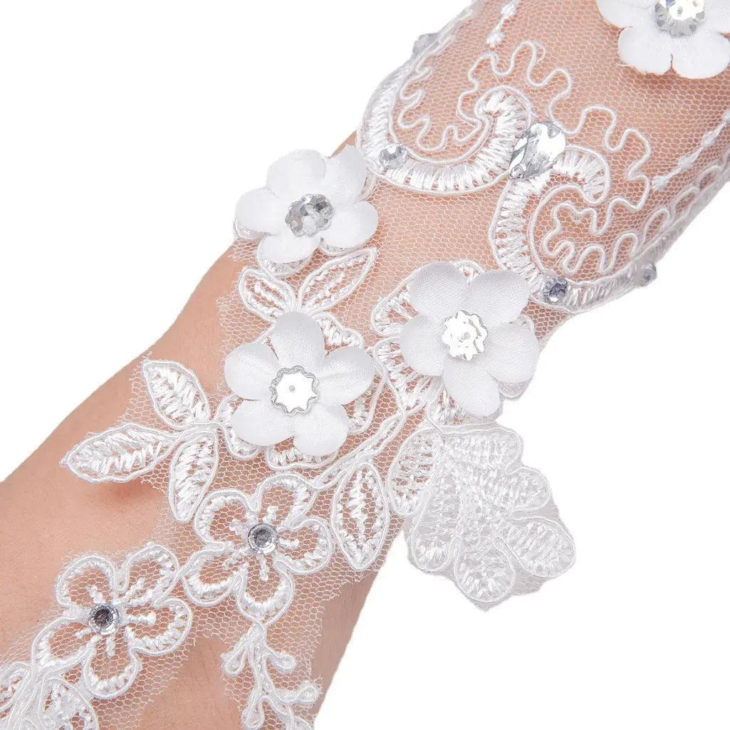 Diamond-Studded Lace Bridal Gloves with Mesh Design - Nuriyya Bridal Accessories LLC