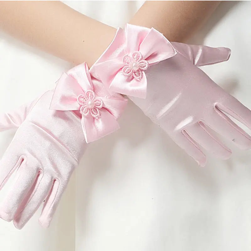 Elegant Flower Girl Gloves – Long Split Finger Gloves with Bow Detail - Nuriyya Bridal Accessories LLC