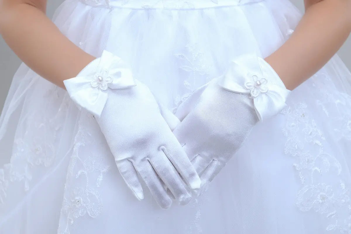 Elegant Flower Girl Gloves – Long Split Finger Gloves with Bow Detail - Nuriyya Bridal Accessories LLC