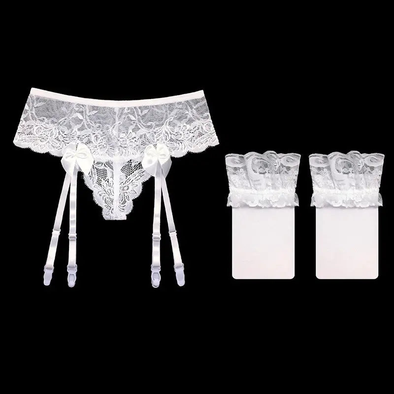 Flirty Lace Perspective Long Garter Socks – Sensual Hollow Design with Rabbit Fur - Nuriyya Bridal Accessories LLC