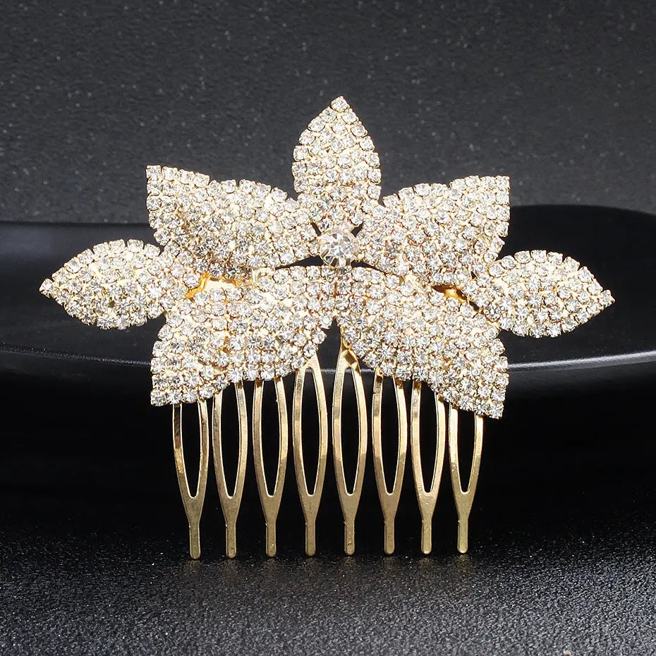 Elegant Rhinestone Bridal Hair Comb with Floral Design - Nuriyya Bridal Accessories LLC