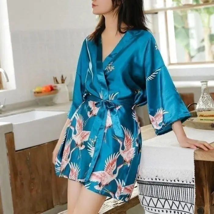 Chic Summer Print Women’s Nightgown – Relaxed V-Neck Cardigan for Effortless Comfort - Nuriyya Bridal Accessories LLC