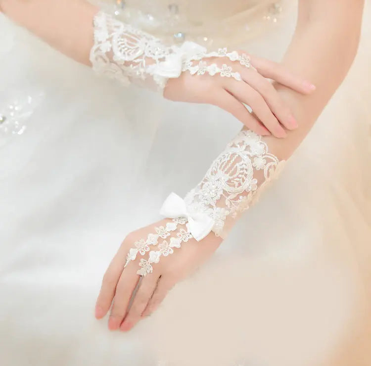 Elegant Bridal Bead Lace Short Wedding Gloves - Nuriyya Bridal Accessories LLC