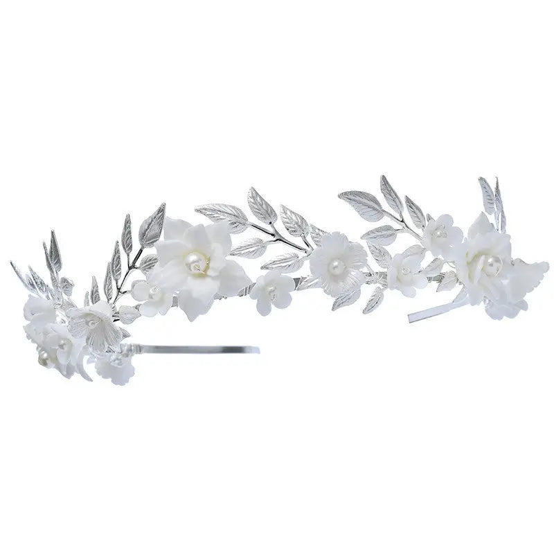 Elegant Handmade Ceramic Bridal Tiara Headband – Silver Wedding Crown - Nuriyya Bridal Accessories LLC