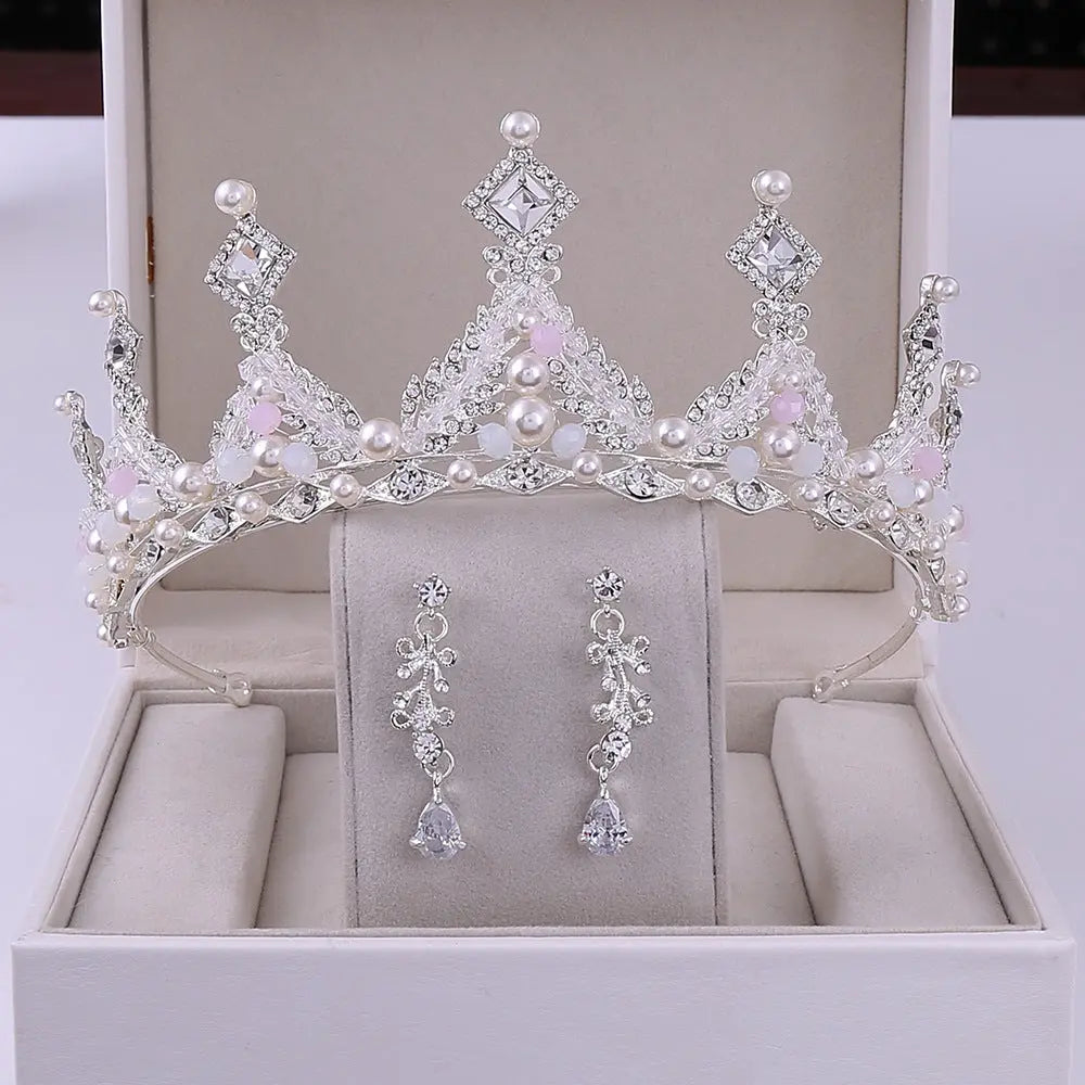 Korean Style Bridal Crown & Earring Set – Handmade Elegance for Women - Nuriyya Bridal Accessories LLC