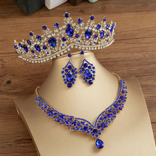 Elegant Diamond-Studded Bridal Crown with Jewelry Set - Nuriyya Bridal Accessories LLC