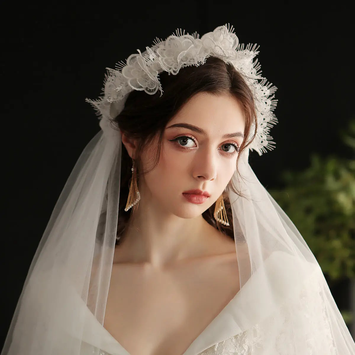 Elegant Bridal Veil | Handmade Lace Flower Double Layer Wedding Veil - Nuriyya Bridal Accessories LLC