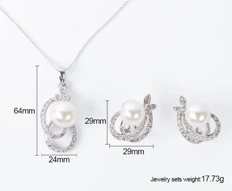 Elegant Pearl & Diamond Bridal Necklace and Earrings Set | White Wedding Jewelry - Nuriyya Bridal Accessories LLC