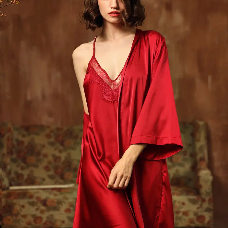 Lightweight Lace Silk-Feel Pajamas for Women | Elegant Nightgown - Nuriyya Bridal Accessories LLC