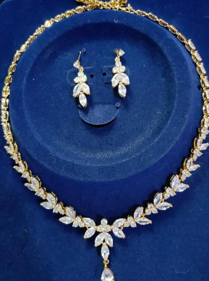 Elegant Zircon Bridal Set - Gold-Plated Earrings & Accessories - Nuriyya Bridal Accessories LLC