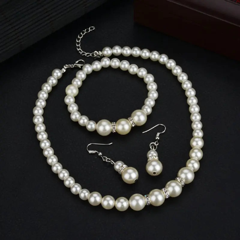 Shambhala Diamond Ring and Synthetic Pearl Necklace Bridal Set | Elegant Geometric Design - Nuriyya Bridal Accessories LLC