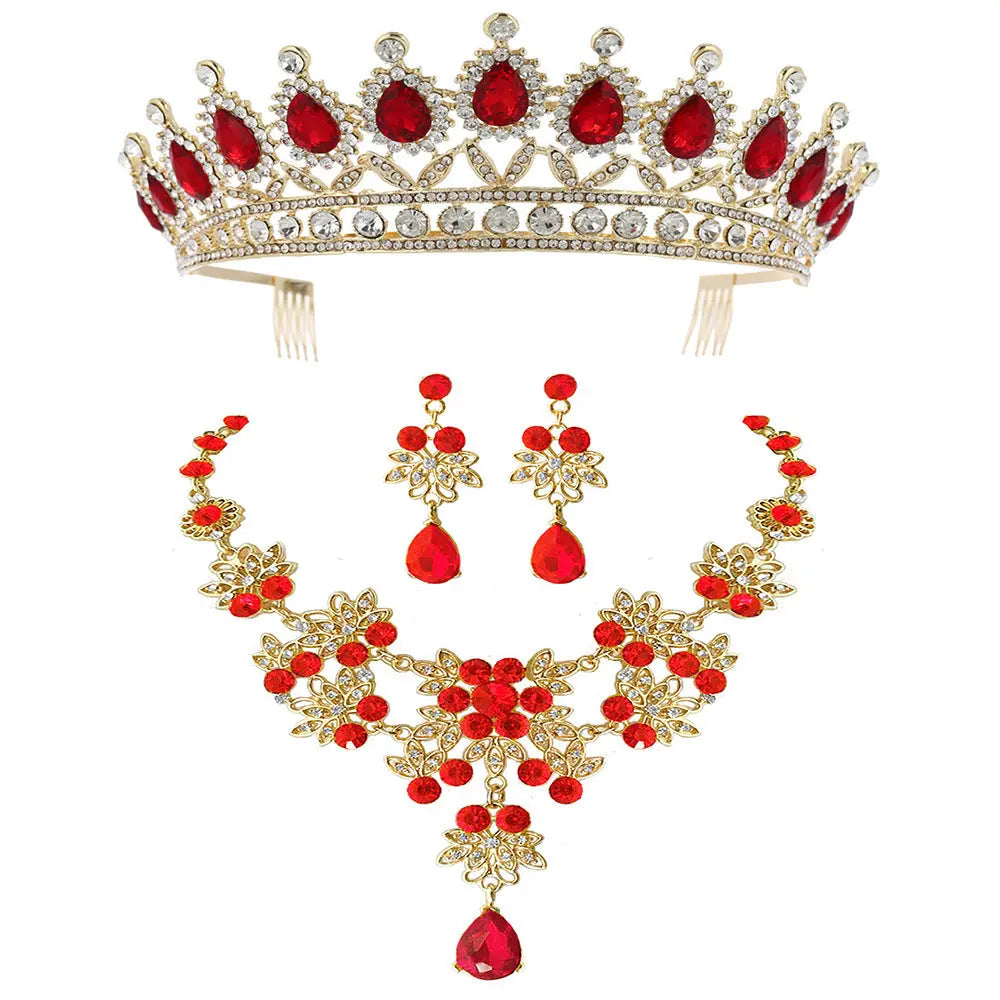 Elegant Three-Piece Bridal Ornament Set – Alloy Necklace, Crown & Earrings - Nuriyya Bridal Accessories LLC