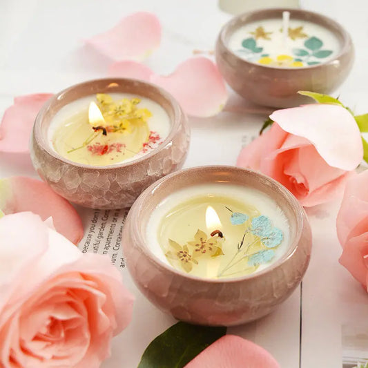 Elegant Ceramic Cup Candle with Dried Flowers & Fragrance - Nuriyya Bridal Accessories LLC