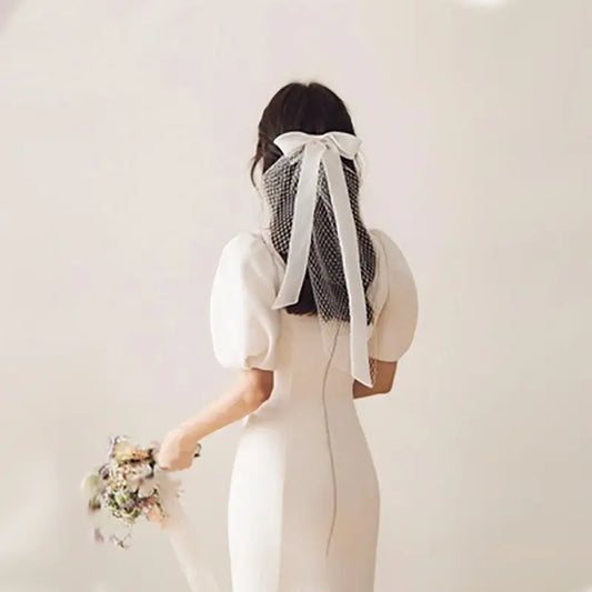 Stylish Ladies Fashion Ribbon Bridal Veil | Elegant Short bridal Veil - Nuriyya Bridal Accessories LLC