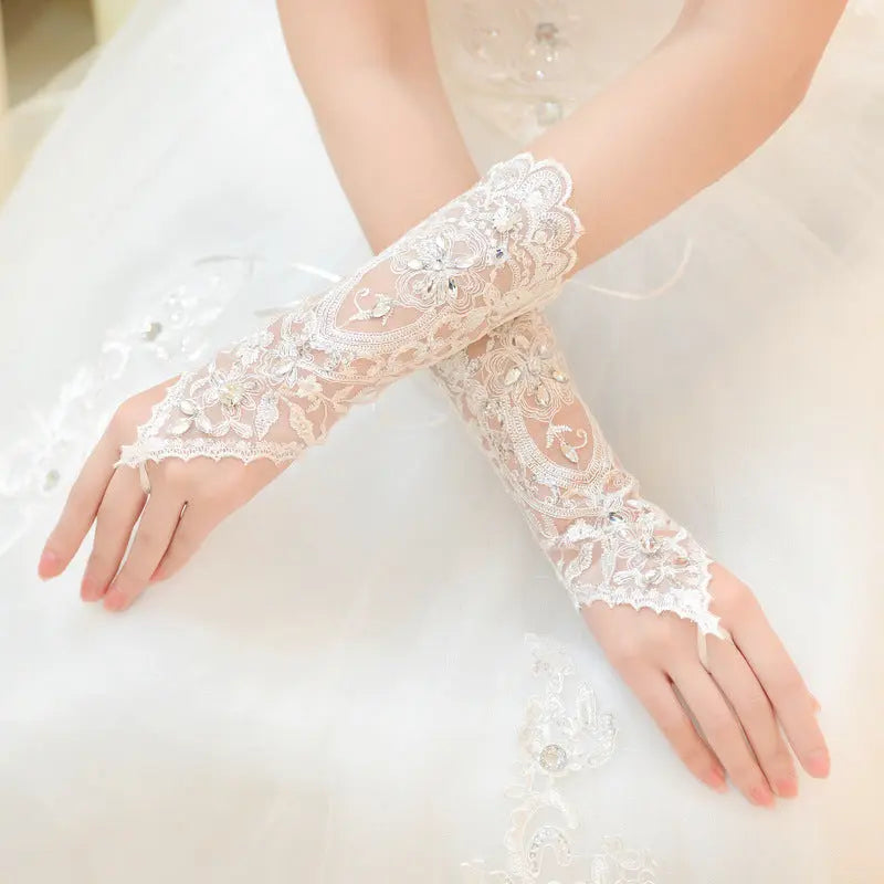 Elegant Bridal Strappy Fingerless Long Gloves - Nuriyya Bridal Accessories LLC