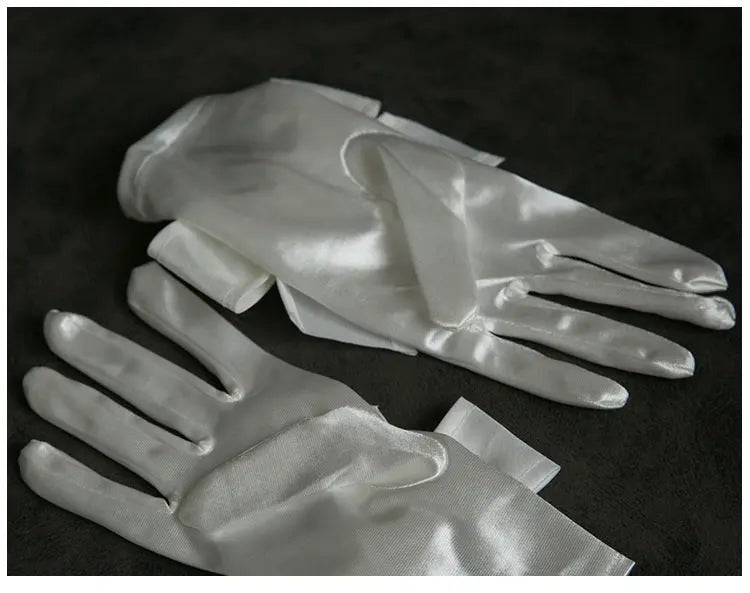 Elegant Pearl Bow Satin Bridal Gloves – Perfect Wedding Accessory - Nuriyya Bridal Accessories LLC