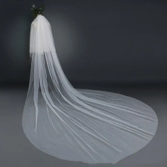 Elegant Bridal Veil with Widened Tail | Pure White & Milky White Mesh Veil for a Breathtaking Look - Nuriyya Bridal Accessories LLC