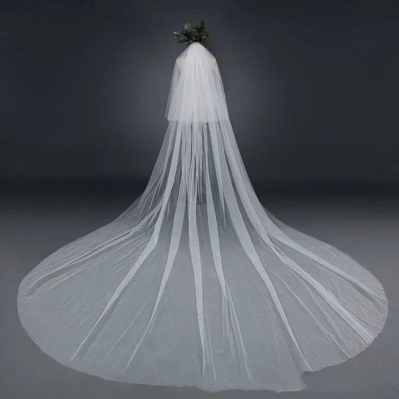 Elegant Bridal Veil with Widened Tail | Pure White & Milky White Mesh Veil for a Breathtaking Look - Nuriyya Bridal Accessories LLC