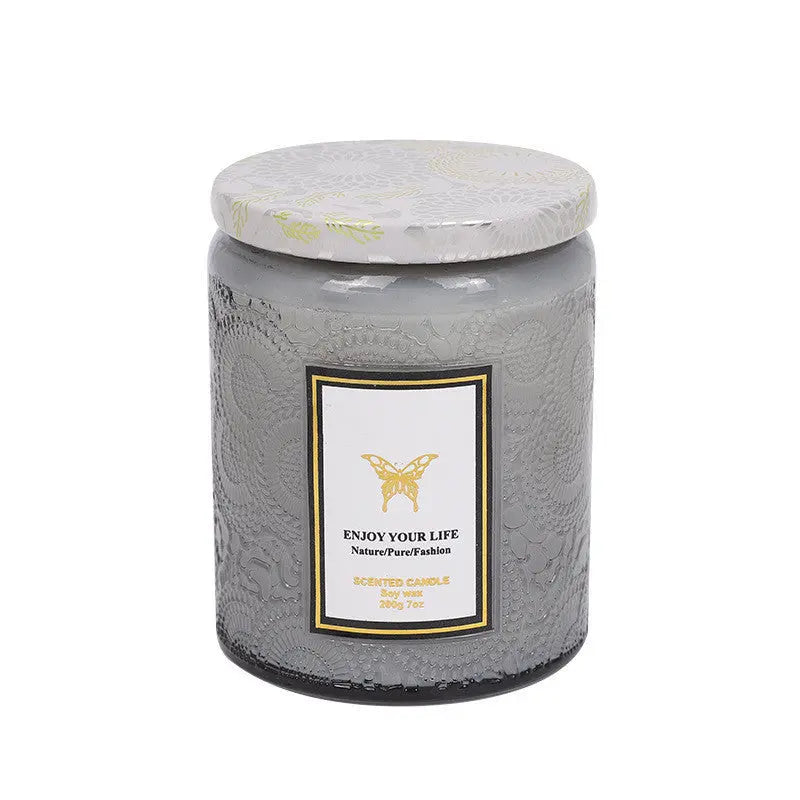 Fragrant Soy Candle in Embossed Glass – Handmade Gift for Aromatherapy - Nuriyya Bridal Accessories LLC