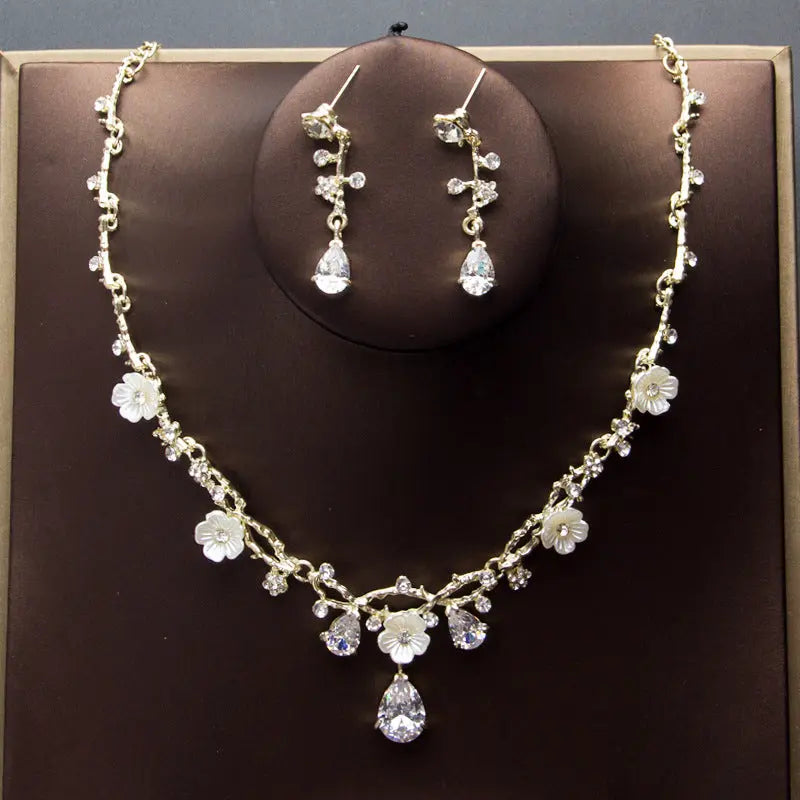 Elegant Gold Bridal Zircon Necklace & Earrings Set - Nuriyya Bridal Accessories LLC