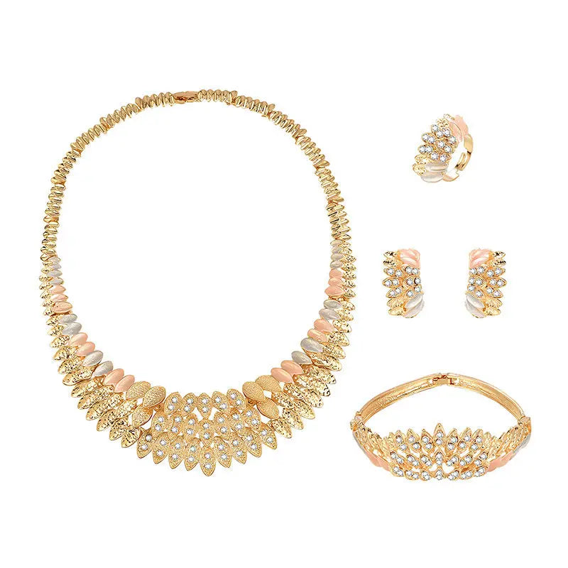 Elegant Gold-Plated Bridal Set – Necklace, Earrings, and Ring - Nuriyya Bridal Accessories LLC