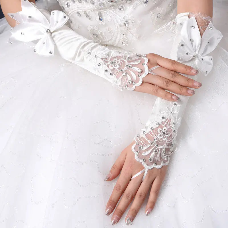 Elegant Bridal Gloves with Hook Finger and Flower Lace Detail - Nuriyya Bridal Accessories LLC