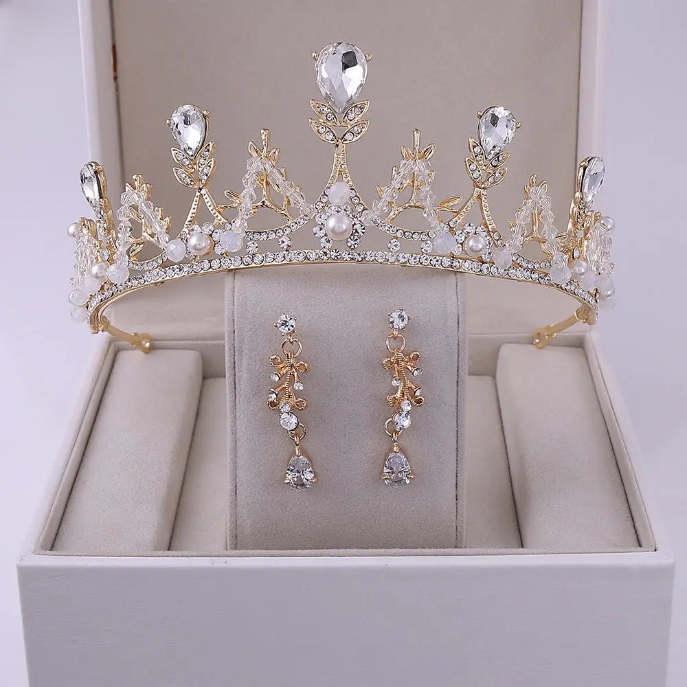 Korean Style Bridal Crown & Earring Set – Handmade Elegance for Women - Nuriyya Bridal Accessories LLC