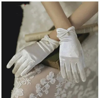 Elegant Pearl Lace Bridal Gloves with Bow Detail - Nuriyya Bridal Accessories LLC