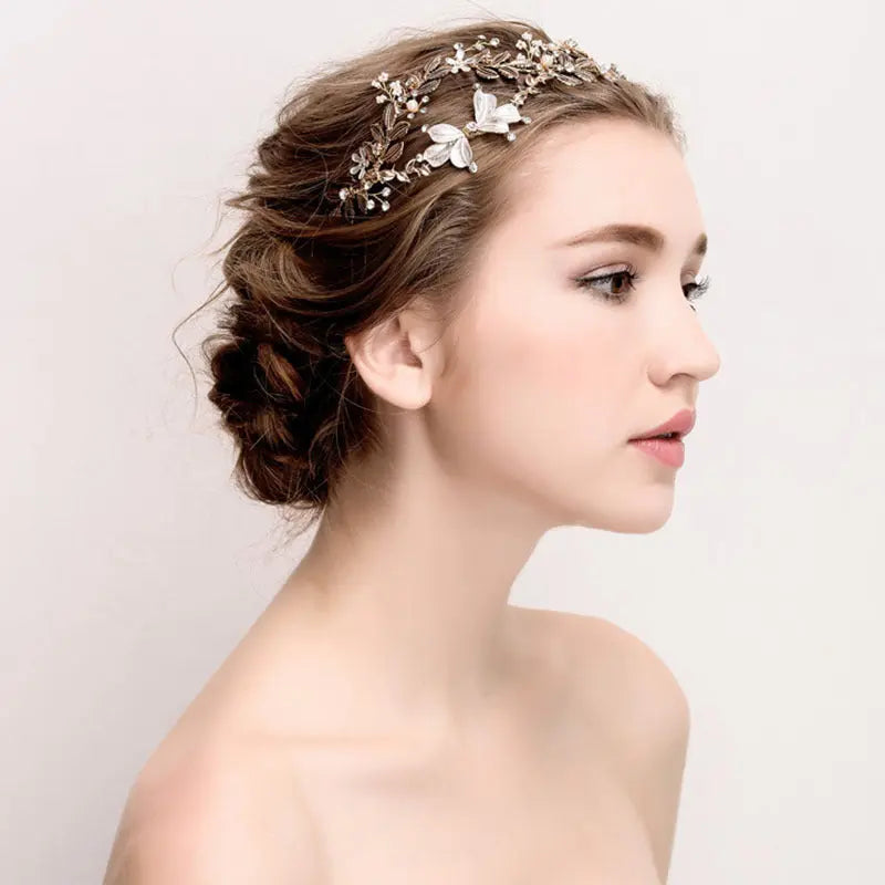 Elegant Vintage Gold Bridal Crown – Pearl Wedding Hair Accessory - Nuriyya Bridal Accessories LLC