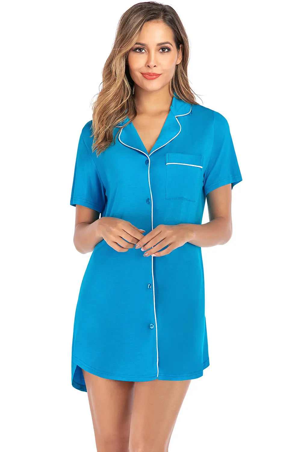 Contrast Piping Pocketed Short Sleeve Dress | Comfortable & Stylish Relaxation Wear - Nuriyya Bridal Accessories LLC