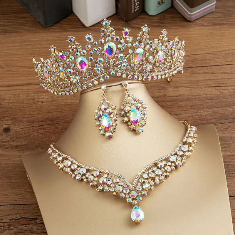 Elegant Diamond-Studded Bridal Crown with Jewelry Set - Nuriyya Bridal Accessories LLC