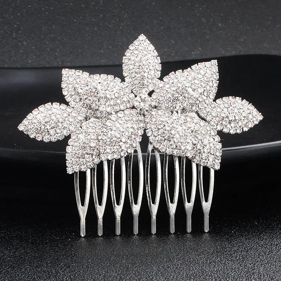 Elegant Rhinestone Bridal Hair Comb with Floral Design - Nuriyya Bridal Accessories LLC