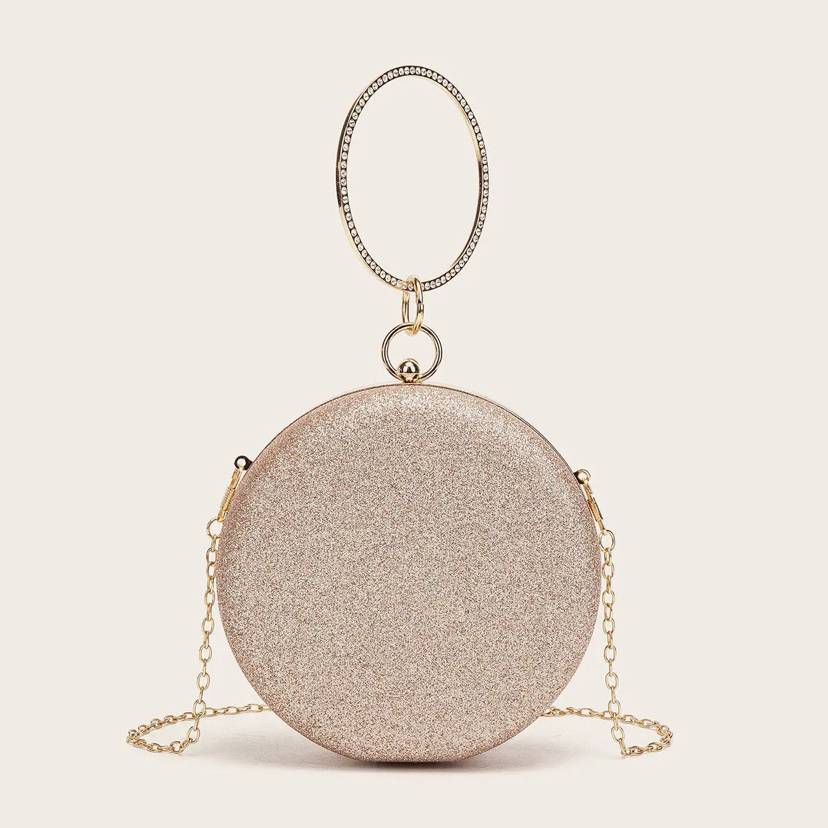 Sparkling Round Evening Bag – Diamond-Encrusted with Chain Han - Nuriyya Bridal Accessories LLC