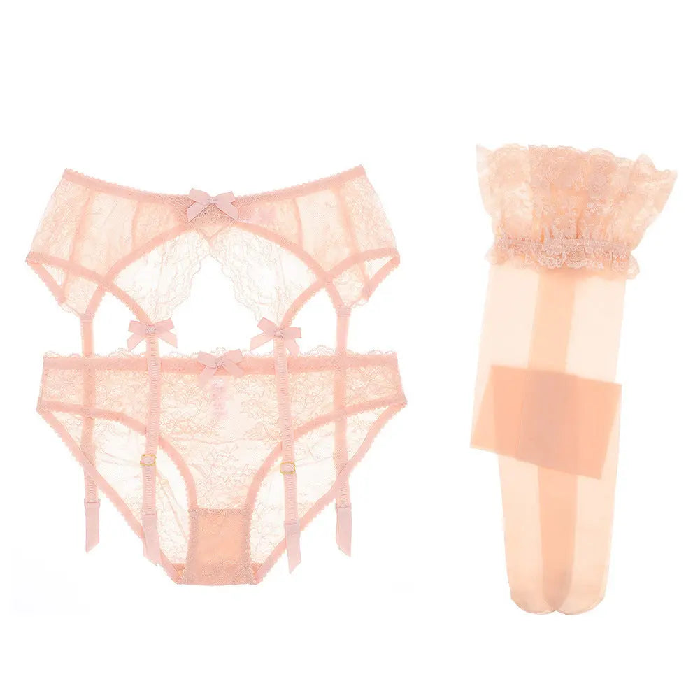 Elegant Lace Bow Garter Clip & Panty Stockings Set - Nuriyya Bridal Accessories LLC