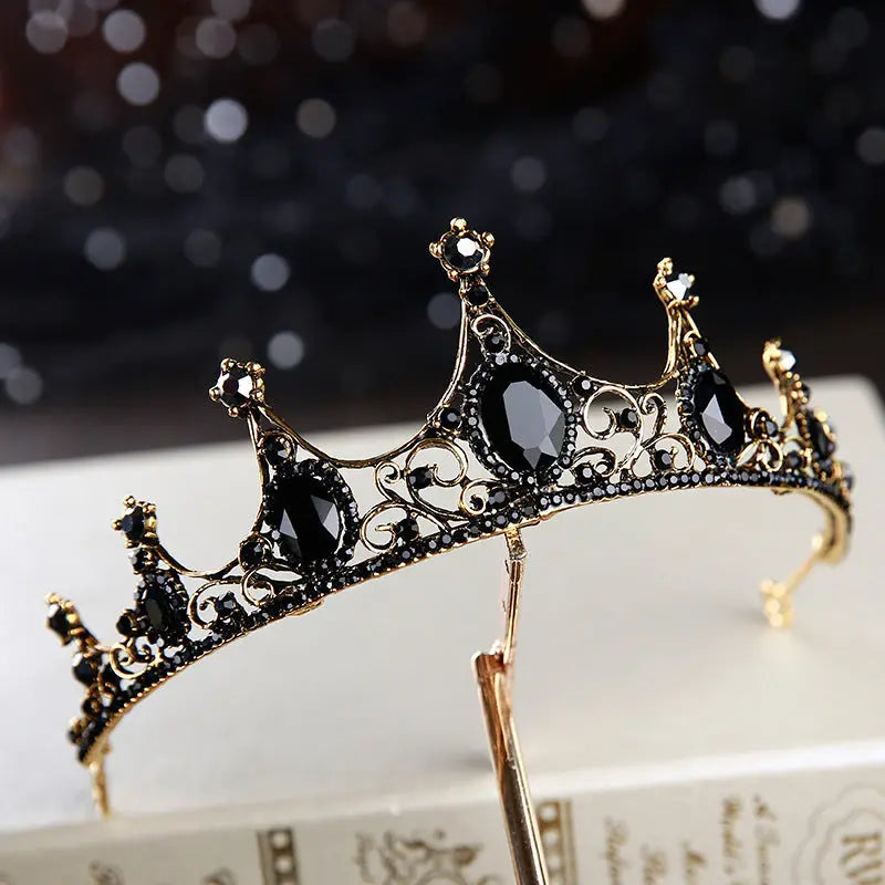 Elegant Vintage Black Diamond Crown – Luxury Bridal Headwear for Weddings - Nuriyya Bridal Accessories LLC