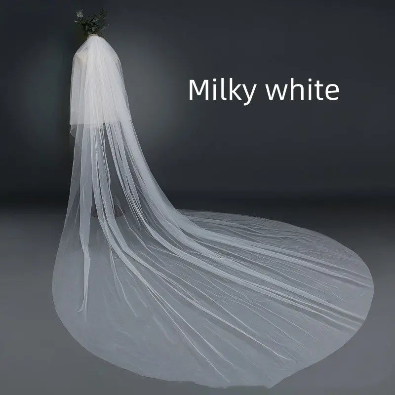 Elegant Bridal Veil with Widened Tail | Pure White & Milky White Mesh Veil for a Breathtaking Look - Nuriyya Bridal Accessories LLC