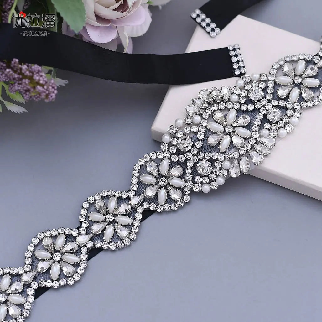 Bridal Wedding Belt with Rhinestone Decoration | Elegant Bow & Ribbon Design - Nuriyya Bridal Accessories LLC