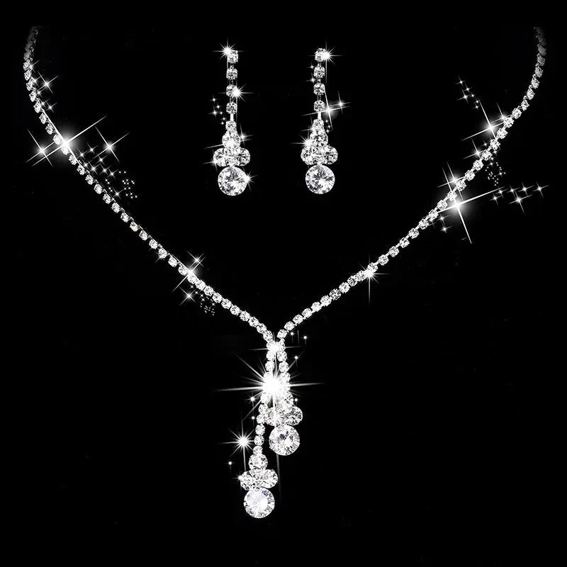 Elegant Bridal Jewelry Set – Rhinestone Zircon Necklace & Earrings - Nuriyya Bridal Accessories LLC