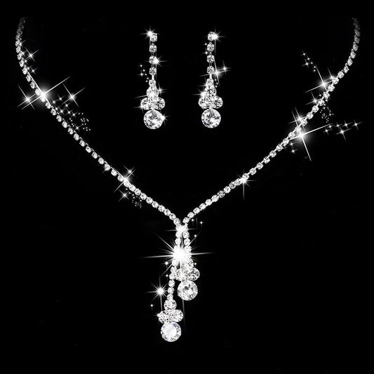 Elegant Bridal Jewelry Set – Rhinestone Zircon Necklace & Earrings - Nuriyya Bridal Accessories LLC