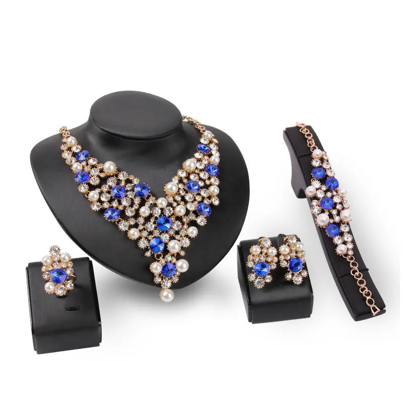 Elegant Exaggerated Bridal Jewelry Set – Water Wave Chain Necklace & Earrings - Nuriyya Bridal Accessories LLC