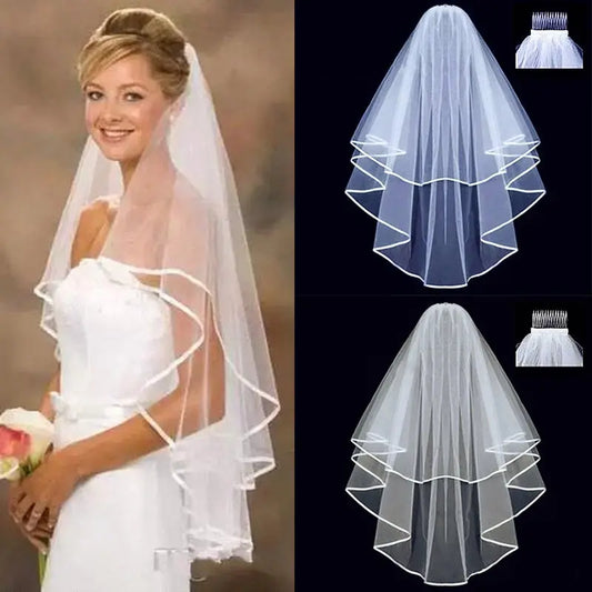 Elegant Bridal Knot Wedding Veil | Double Layer American Net Veil for Brides - Nuriyya Bridal Accessories LLC